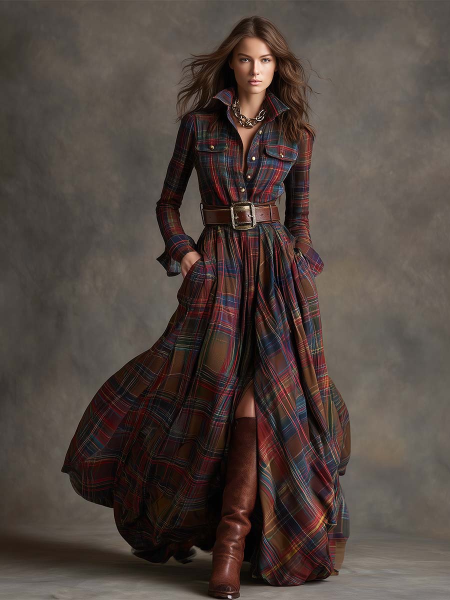 Júlia | Vestido Camisa Largo de Cuadros