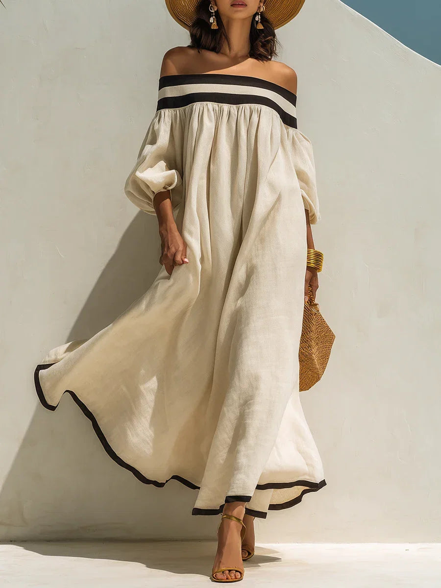 Isabel | Vestido maxi sin hombros y de corte holgado