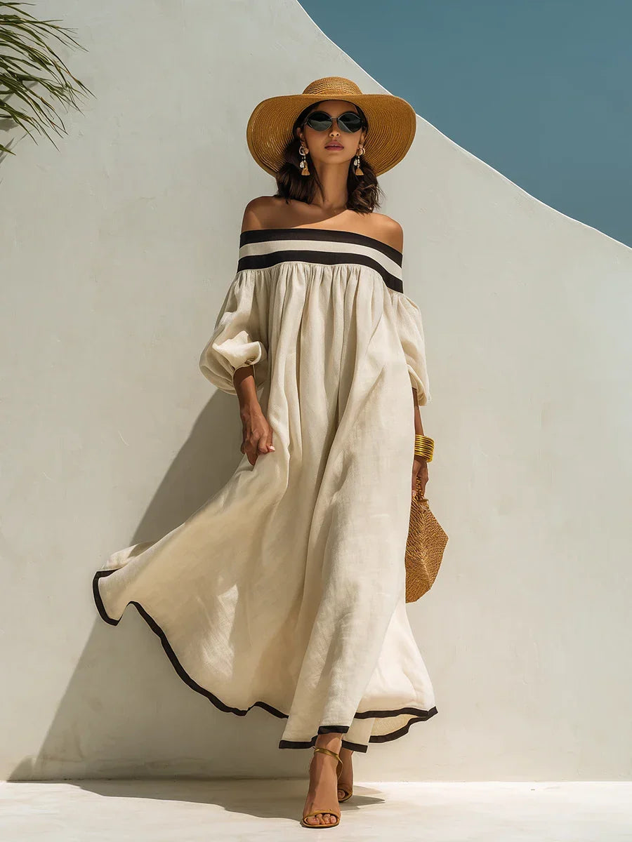 Isabel | Vestido maxi sin hombros y de corte holgado