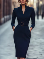 Noelia | Elegante vestido con cinturón y cuello alto