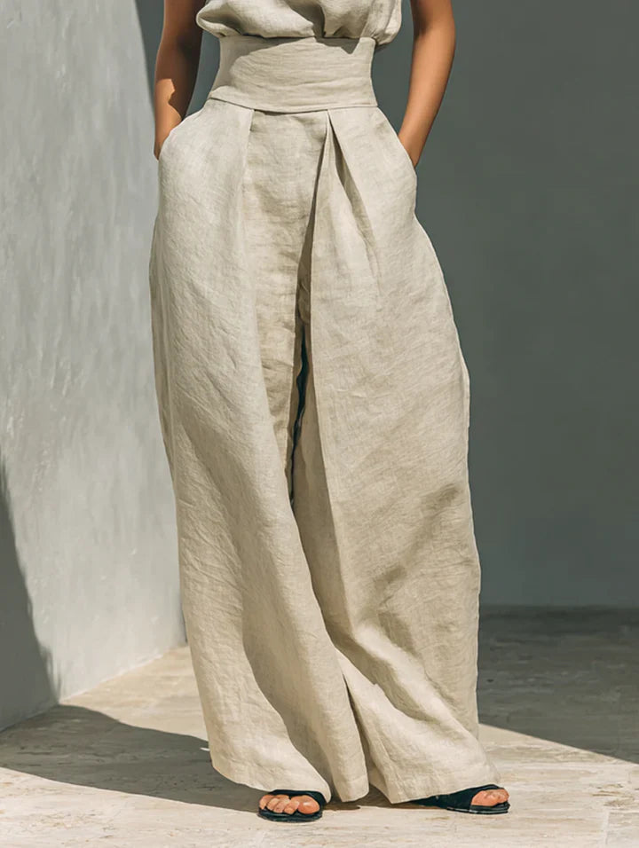 Flor™ | Conjunto de blusa sin mangas y pantalón ancho en lino y algodón