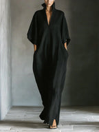 Alejandra™ | Vestido largo negro oversize minimalista con manga kimono