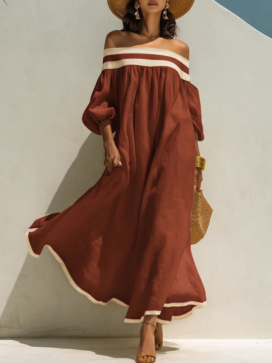 Isabel | Vestido maxi sin hombros y de corte holgado