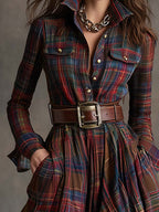 Júlia | Vestido Camisa Largo de Cuadros