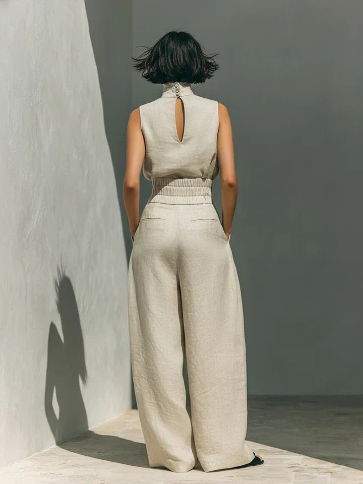 Flor™ | Conjunto de blusa sin mangas y pantalón ancho en lino y algodón