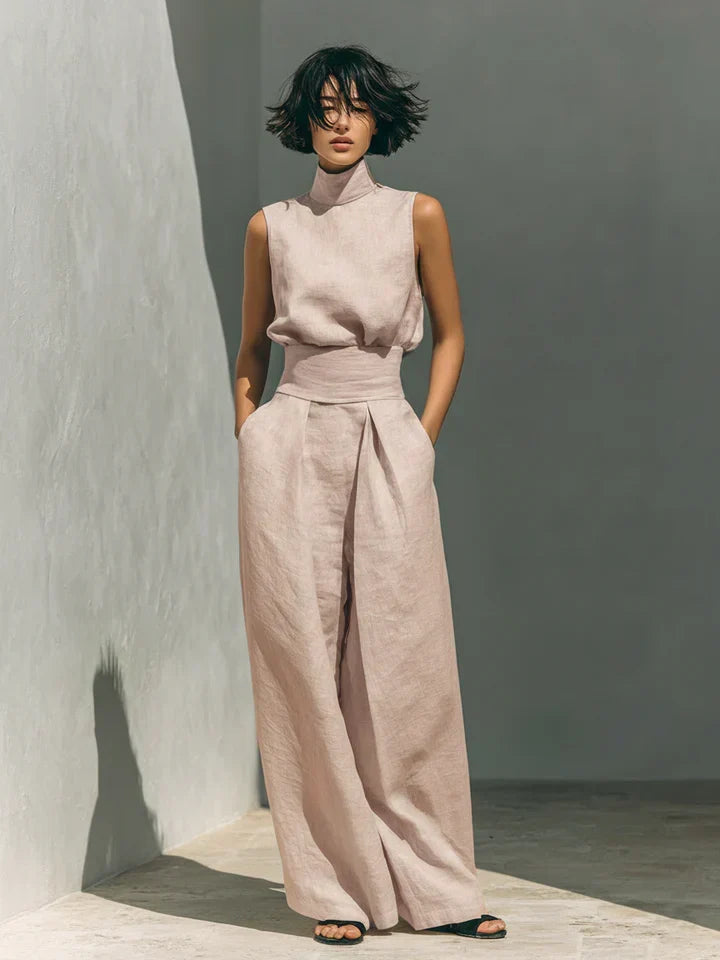 Flor™ | Conjunto de blusa sin mangas y pantalón ancho en lino y algodón