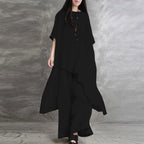Sabrina | Conjunto de dos piezas: blusa holgada de media manga y pantalón de pata ancha con cintura elástica.