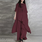 Sabrina | Conjunto de dos piezas: blusa holgada de media manga y pantalón de pata ancha con cintura elástica.