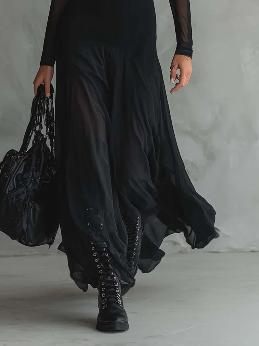 Nerea | Vestido Maxi de Tul Negro con Corte Holgado