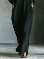 Alejandra™ | Vestido largo negro oversize minimalista con manga kimono