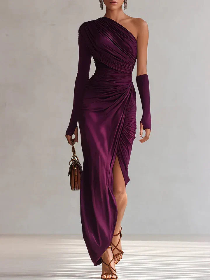 Rosalía™ | Vestido largo de fiesta asimétrico en color violeta
