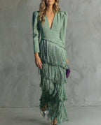 Clara™ | Vestido midi elegante con mangas de flecos