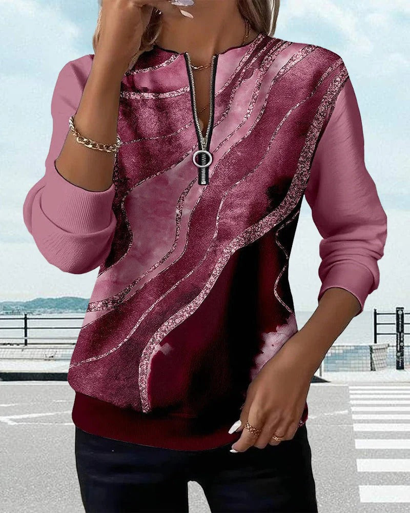 Elena | Sudadera con cremallera media y estampado vintage