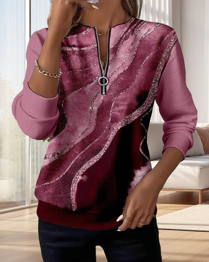 Elena | Sudadera con cremallera media y estampado vintage