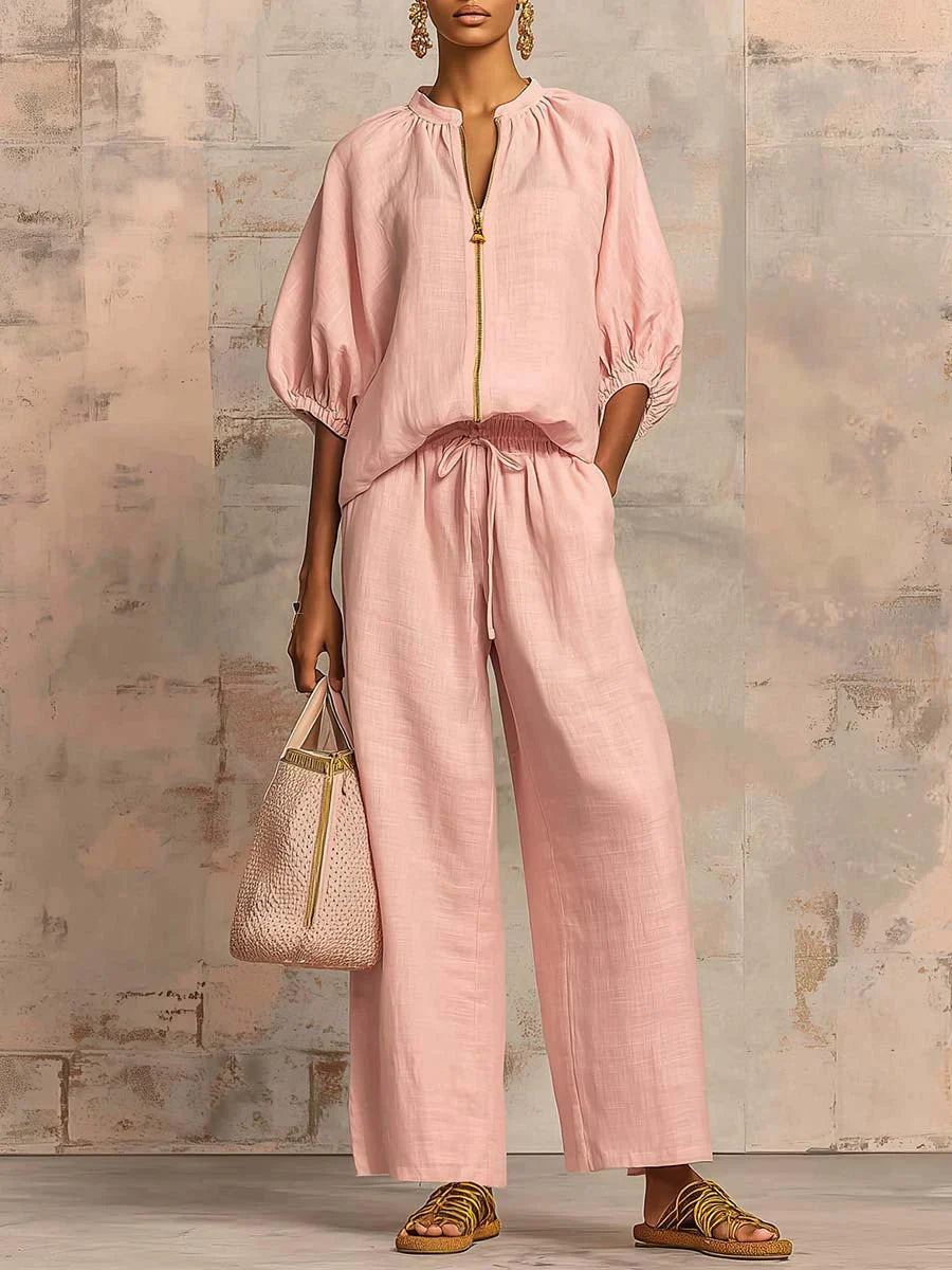 Alba | Conjunto de dos piezas: Camisa de estilo relajado y pantalón de pernera ancha