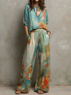 Clara | Conjunto elegante con estampado floral y pantalón ancho